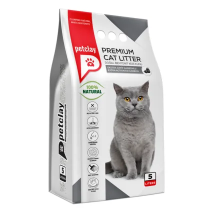 PETCLAY - კატის ქვიშა აქტივირებული ნახშირის გრანულებით 5ლ